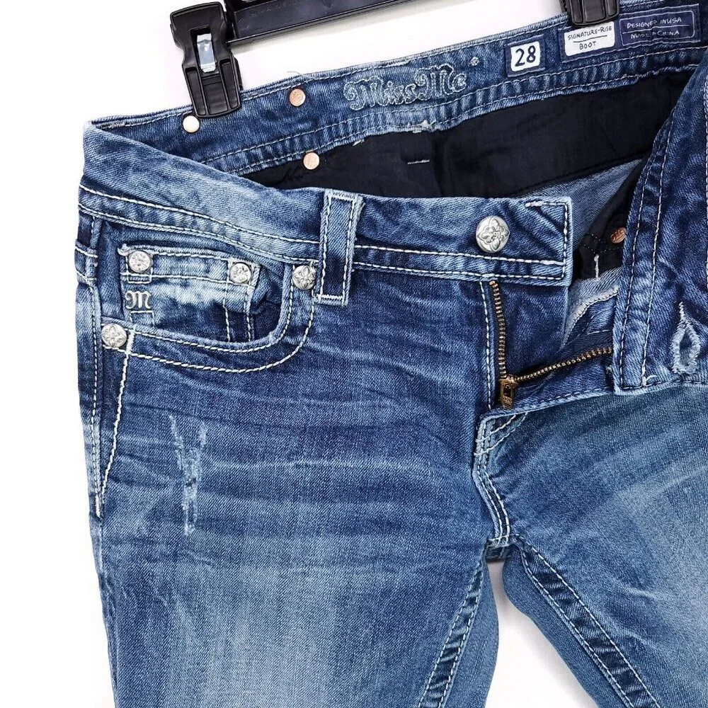 Miss Me Jeans Women Size 28 Blue Signature Rise Boot Stretch Thick Stitch_4